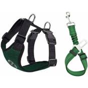 Ensemble harnais et laisse, harnais de gilet vert ajustable en tissu respirant multifonction avec ceinture de sécurité, Tour de poitrine de 13,5 à 16