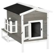 PawHut Maisonnette pour chats niche extérieure surélevé avec terrasse étanche en bois, dim. 115L x 66,5P x 74,7H cm, gris