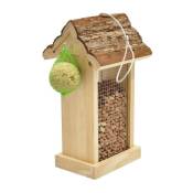 Vadigran - Mangeoire distributeur arachides et tournesols pour oiseau, toit en écorce 15x14x28.5 cm.