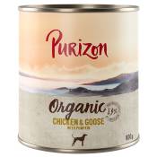 Lot Purizon Organic Bio 12 x 800 g pour chien - poulet,