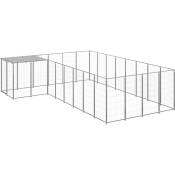 Helloshop26 - Chenil extérieur cage enclos parc animaux chien argenté 10,89 m² acier - Argenté