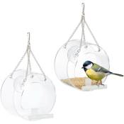 Relaxdays - Mangeoire à oiseaux, lot de 2, Distributeur en acrylique, à suspendre, pour la fenêtre, 13 x 12,5 x 11,5 cm, transparent