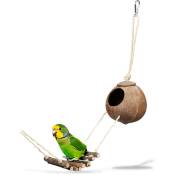 Relaxdays - Nid d'oiseau avec échelle en bois, maison d'oiseau en coco, jouet pour oiseaux, accessoire perruche, nature