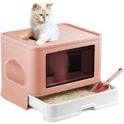 Bac à litière pliable pour chat - Très grand espace - Maison de toilette pour chats - Rose