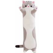 Doux couchage chat Figure oreiller peluche poupe longue cylindrique en peluche jouet pour enfants 70 cm (gris)