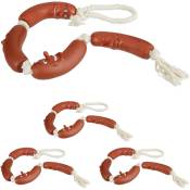 Jouet pour chiens saucisse, lot de 4, petit & grand canin, robuste, sans couinement, objet à mâcher, 65 cm, rouge-blanc