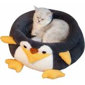 Lits pour chats d'intérieur, lit rond et moelleux en forme de donut apaisant pour animal domestique, lit mignon en forme de pingouin, coussin doux