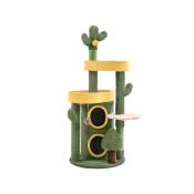 Arbre à Chat Design Oasis Moppy avec Cachette Cylindrique à 2 Niveaux 3 Perchoirs Poteaux Cactus avec Griffoirs Jouets 123 cm de Haut Vert/Jaune