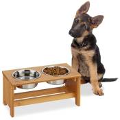Sifree - Gamelle pour chiens et chats, avec Support en Bambou, station d'alimentation, 2 bols en acier inoxydable, support de bol alimentaire
