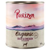 Lot Purizon Organic Bio 12 x 800 g pour chien - canard, poulet & courgettes