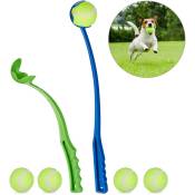 Lanceur de balle pour chiens, Lanceur de balles en lot de 2, 5 balles de tennis inclues, pour chien, bleu/vert - Relaxdays