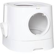 Maison de toilette litière pour chat double porte battante et supérieure - pelle fournie - PE blanc