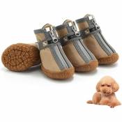 4 Pcs Chaussures pour Chien Imperméables Bottes pour Chien de Protection pour Automne et Hiver Brun - 5#