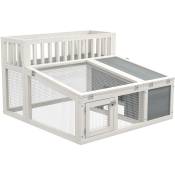 Clapier cage lapin design - espace déco, niche, enclos, nombreuses portes - bois gris blanc - Gris