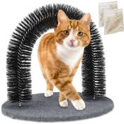Relaxdays Arche pour chat avec herbe-aux-chats, toilettage, bien-être, massage, brosse, pour tout type de poils, noir