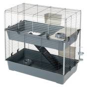 Ferplast Cage à 2 étages pour lapins RABBIT 100 DOUBLE, maisonnette pour petits animaux, clapier avec accessoires inclus, en métal vernis noir et en p
