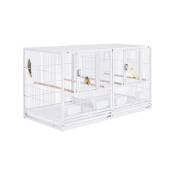 Cage Oiseaux Volière intérieur 95,5 x 45,5 x 52,5 cm avec Deux Espaces Divisés Cage avec Mangeoires Perchoirs 2 Portes Blanche - Yaheetech