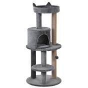 PawHut Arbre à chats multi-équipements griffoirs grattoirs plateformes niche jeu boule suspendue Ø 48 x 104H cm gris