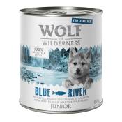 24x800g Junior Free Range Blue River poulet, saumon Wolf of Wilderness - Pâtée pour chien