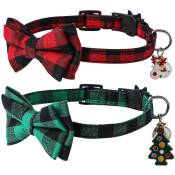 Lot de 2 colliers pour chien de Noël, colliers classiques pour chien à carreaux Buffalo avec nœud papillon amovible, réglable