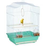 Relaxdays - Cage à oiseaux, métal, pour petits canaris, perchoirs & mangeoires, hlp 49,5 x 35 x 32 cm, bleu clair/menthe
