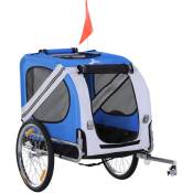 Remorque vélo pour chien animaux pliable 8 réflecteurs drapeau barre attelage inclus acier polyester imperméable max. 30 Kg 130L x 73l x 90H cm bleu