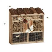 Hôtel à insectes en bois à suspendre abri abeille refuge papillon grillage HxlxP: 31 x 30,5 x 9,5 cm, nature - Relaxdays