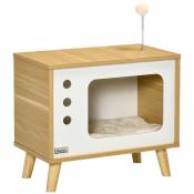 PawHut Maison niche pour chat forme de tv avec coussin douillet et balle rebondissante - 50 x 28 x 43 cm