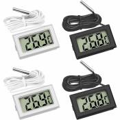 Mini Digital lcd Thermomètre Température avec Sonde de Température Capteur Testeur pour Réfrigérateur Congélateurs Aquarium (2X Noir 2X Blanc)