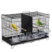 PawHut Cage à oiseaux dim. 59,5L x 29,8I x 35,3H cm mangeoires perchoirs 4 portes plateau excrément amovible + poignée transport métal PP noir