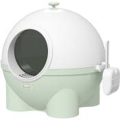 Pawhut - Maison de toilette pour chat design boule - porte battante, couvercle amovible, pelle - pp vert blanc - Vert