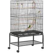 PawHut Cage à oiseaux sur pieds roulettes avec 4 mangeoires et 3 perchoirs 79 x 49 x 133 cm noir Aosom France