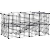 Pawhut - Cage parc enclos pour animaux domestiques l 146 x l 73 x h 73 cm modulable 2 niveaux 36 panneaux bords arrondis fil métallique noir - noir