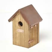 Cabane à oiseaux en bois avec toit en cuivre - Marron - Homescapes
