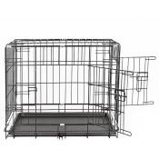 Aqrau - Cage pour Chien,Cage Chien Pliante en métal Noir avec 2 Portes,Caisse de Transport Animal de compagnie,91x58x64cm