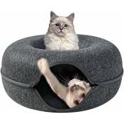 Tunnel en feutre pour chat, lit tunnel pour chat de 60 cm de large, trou pour chat en forme de beignet amovible de conception circulaire, jouet