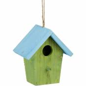 Relaxdays - Maison à oiseaux nichoir perchoir en bois coloré à suspendre HxlxP: 16 x 15 x 11 cm, vert