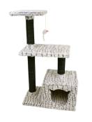 ZAMIBO Arbre à chat maison tête de chat, 2 étages, jouet, 30x48x84cm, gris et noir