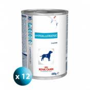 Croquettes royal canin veterinary diet hypoallergenic pour chiens 12 boîtes de 400 g
