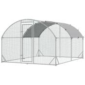 PawHut Grand enclos poulailler 10,64 ㎡ parc grillagé toit anti-UV porte verouillable 2,8 x 3,8 x 1,97 m argenté