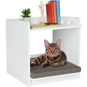 Relaxdays - Table d'appoint avec lit pour animal domestique, chat et chien, h x l x p : 54,5 x 50 x 54 cm, coussin, blanc