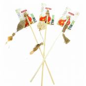 Animallparadise - 3 cannes à pêche en bambou, jouet carton, rotin et Matatabi, pour chat