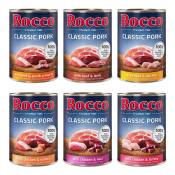 Lot Rocco Classic Pork 12 x 400 g pour chien lot mixte : bœuf/agneau, poulet/dinde, poulet/veau, bœuf/cœurs de volaille, poulet/saumon, bœuf/poulet