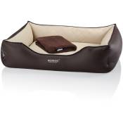 Premium lit orthopédique pour chien buffy, couverture polaire en bonus:MELANGE (beige/brun), (xl) ca. 90x80x25cm - Beddog