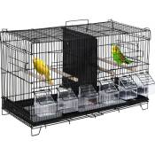 Pawhut - Cage à oiseaux dim. 59,5L x 29,8I x 35,3H cm mangeoires perchoirs 4 portes plateau excrément amovible + poignée transport métal pp noir