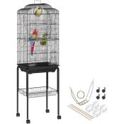 Cage Oiseau 46x36x152 cm Grande Cage Oiseaux en Metal Roulettes Interieur avec Support Roulant Plateau Detachable Perchoirs Mangeoires Jouets pour