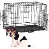 Cage pour chien pliable, maison, voiture, transport, avec fond, 2 portes, HxLxP : 53,5x75x44 cm, acier, noir - Relaxdays