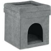Relaxdays - Niche chat, maison pour chat et petit chien intérieur, pouf pliable, HxLxP: 42 x 38 x 38 cm, gris