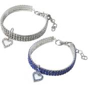 Ormromra - Morceau de collier pour animal de compagnie strass brillant pendentif brillant collier de chien cristal réglable coeur blanc + coeur bleu