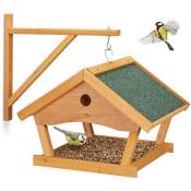 Relaxdays Mangeoire pour oiseaux en bois, à suspendre, HLP: 35x42,5x40,5 cm, jardin, distributeur de nourriture, nature
